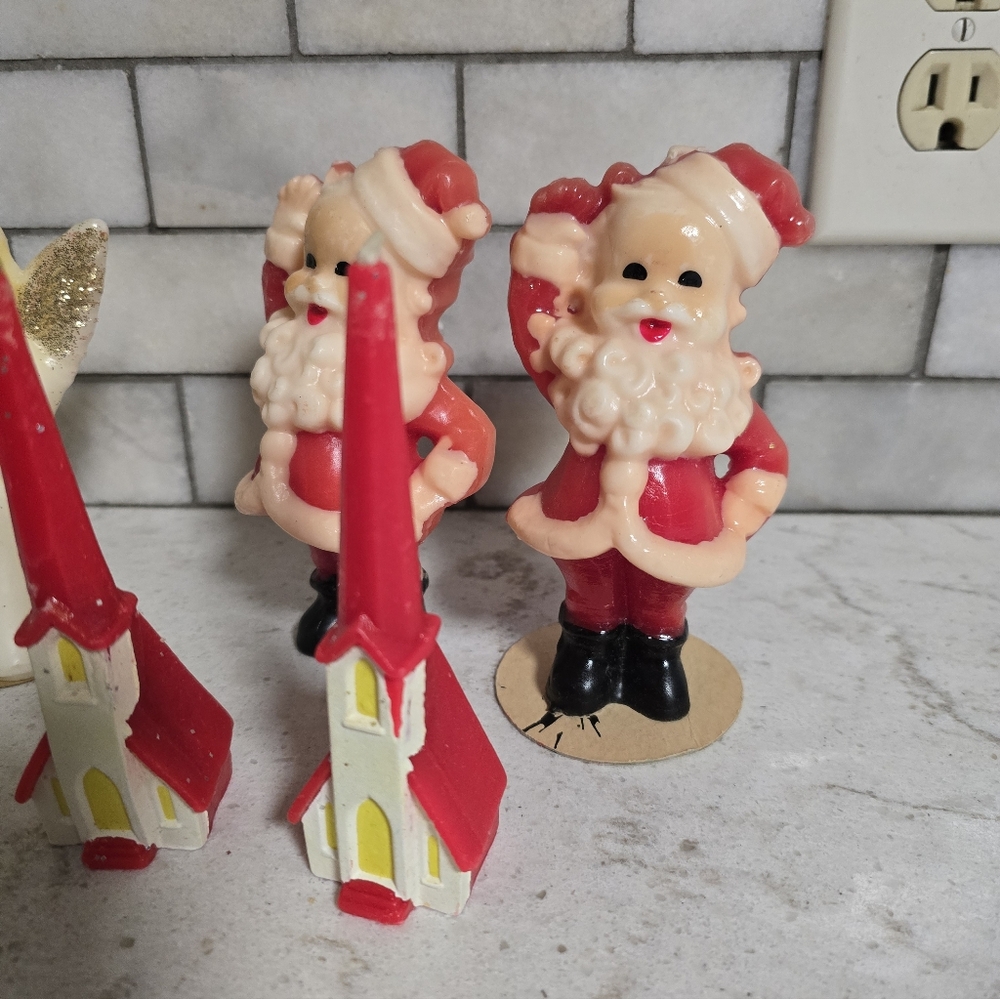Collection Of Vintage Gurley Christmas Candles Santas Carollers Churches Angels - Picture 3 of 10